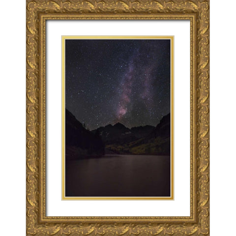 CO, The Milky Way above Maroon Bells mountains Gold Ornate Wood Framed Art Print with Double Matting by Grall, Don
