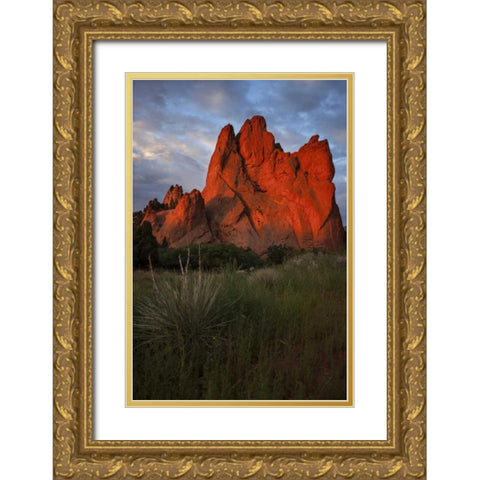 CO, Colorado Springs Sunrise on sandstone cliff Gold Ornate Wood Framed Art Print with Double Matting by Grall, Don