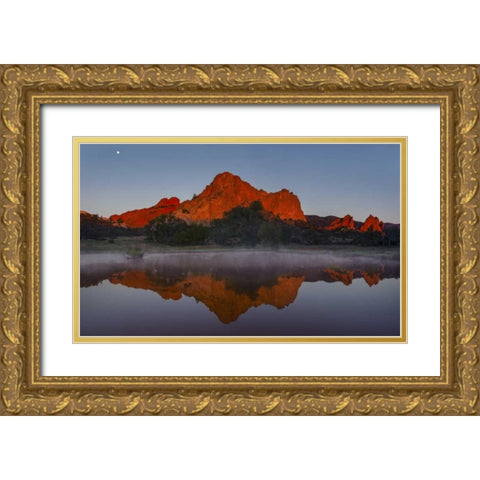 CO, Colorado Springs Cliff reflected in pond Gold Ornate Wood Framed Art Print with Double Matting by Grall, Don