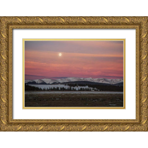 CO, Full moon and alpenglow above Mosquito Range Gold Ornate Wood Framed Art Print with Double Matting by Grall, Don