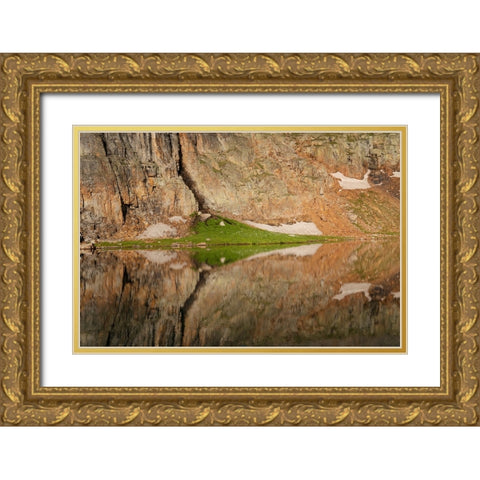 USA-Colorado-Uncompahgre National Forest Cliff face reflected in Bullion King Lake Gold Ornate Wood Framed Art Print with Double Matting by Jaynes Gallery