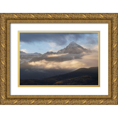 USA-Colorado-Uncompahgre National Forest Sunrise on clouds below Mount Sneffels Gold Ornate Wood Framed Art Print with Double Matting by Jaynes Gallery