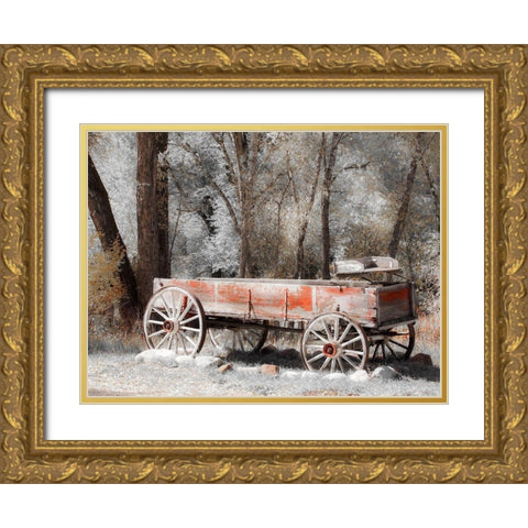 Colorado Old red wagon Gold Ornate Wood Framed Art Print with Double Matting by Eggers, Julie