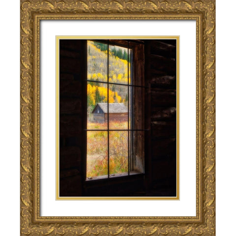 Colorado Looking out a window in the ghost town of Ashcroft in autumn near Aspen-Colorado Gold Ornate Wood Framed Art Print with Double Matting by Eggers, Julie