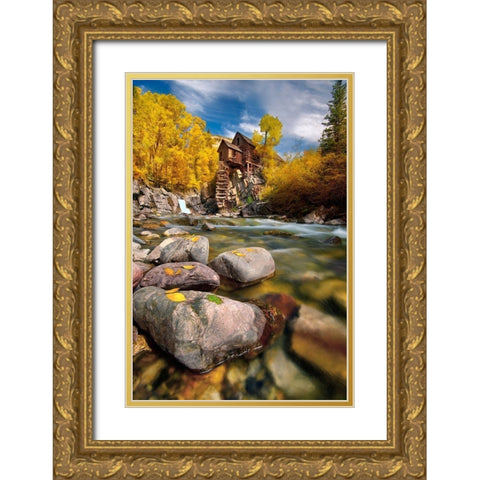 Fall at the Crystal Mill near Marble-Colorado in the Rocky Mountains Gold Ornate Wood Framed Art Print with Double Matting by SMO