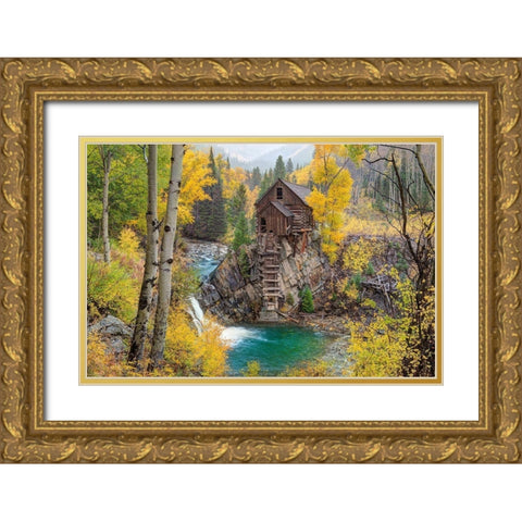 Fall at the Crystal Mill near Marble-Colorado in the Rocky Mountains Gold Ornate Wood Framed Art Print with Double Matting by SMO