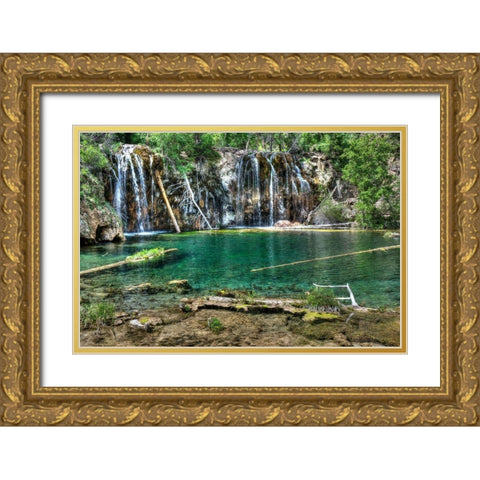 Lush and beautiful hanging lake near Glenwood springs in the Colorado Rocky Mountains Gold Ornate Wood Framed Art Print with Double Matting by SMO