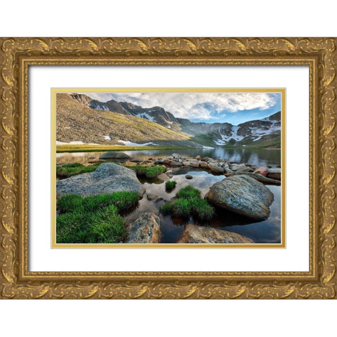 Summit Lake near the top of Mt Evans in the Colorado Rocky Mountains Gold Ornate Wood Framed Art Print with Double Matting by SMO