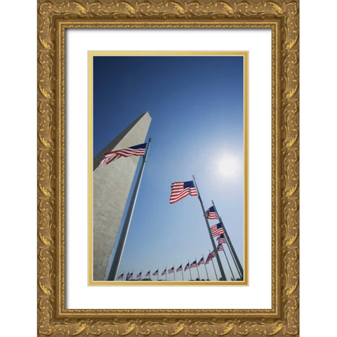 Washington DC, Flags and Washington Monument Gold Ornate Wood Framed Art Print with Double Matting by Flaherty, Dennis
