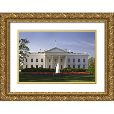 Washington DC, The White House Gold Ornate Wood Framed Art Print with Double Matting by Flaherty, Dennis