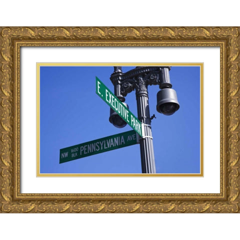 Washington, DC Historic Pennsylvania Ave Sign Gold Ornate Wood Framed Art Print with Double Matting by Flaherty, Dennis