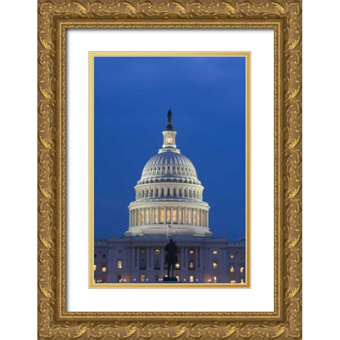 Washington DC, The Capitol Building at night Gold Ornate Wood Framed Art Print with Double Matting by Flaherty, Dennis