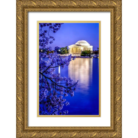 The Jefferson Memorial with cherry blossoms at the Tidal Basin-Washington DC Gold Ornate Wood Framed Art Print with Double Matting by Perry, William