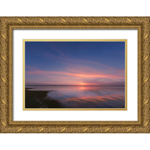 Sunset on Harney Lake at sunset-Florida Gold Ornate Wood Framed Art Print with Double Matting by Jones, Adam