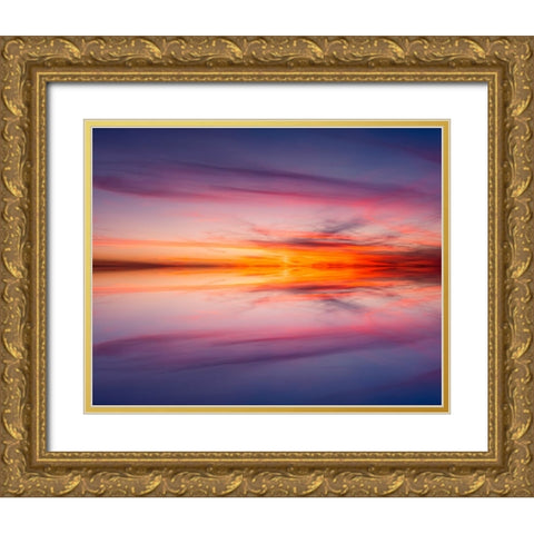 Sunset mirror reflection on Harney Lake at sunset-Florida Gold Ornate Wood Framed Art Print with Double Matting by Jones, Adam