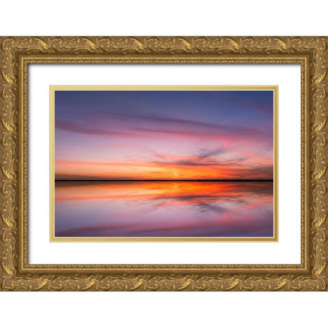 Sunset on Harney Lake at sunset-Florida Gold Ornate Wood Framed Art Print with Double Matting by Jones, Adam