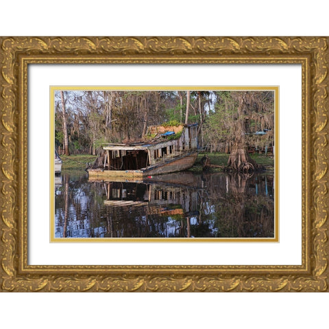 Early spring view of old abandoned boat-blackwater area of St Johns River-central Florida Gold Ornate Wood Framed Art Print with Double Matting by Jones, Adam