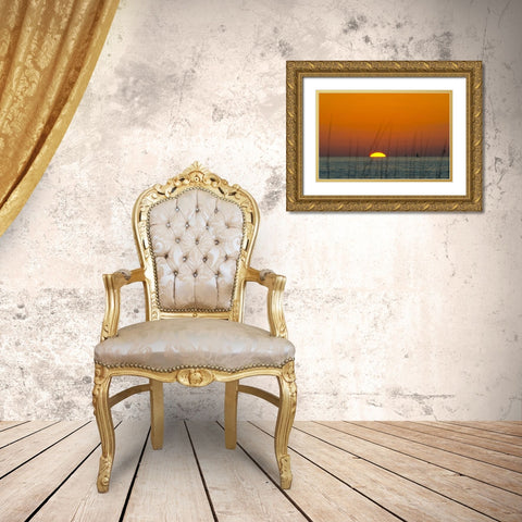 Florida-Sarasota-Siesta Key-Orange Sunset Gold Ornate Wood Framed Art Print with Double Matting by Friel, Bernard