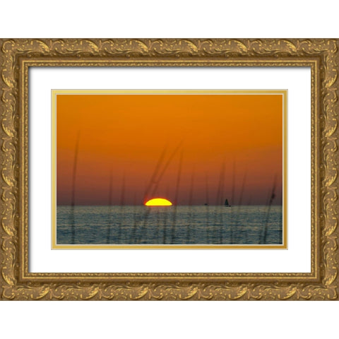 Florida-Sarasota-Siesta Key-Orange Sunset Gold Ornate Wood Framed Art Print with Double Matting by Friel, Bernard
