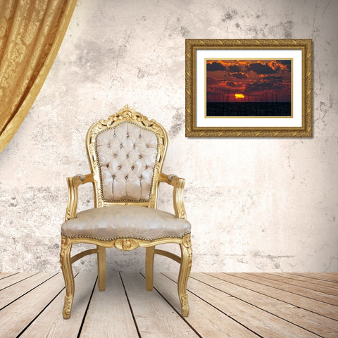 Florida-Sarasota-Crescent Beach-Siesta Key-Cloudy Sunset Gold Ornate Wood Framed Art Print with Double Matting by Friel, Bernard