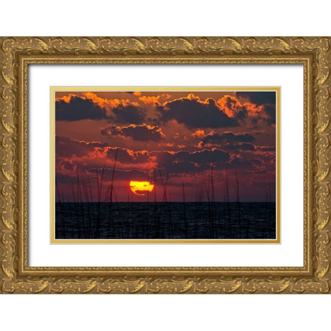 Florida-Sarasota-Crescent Beach-Siesta Key-Cloudy Sunset Gold Ornate Wood Framed Art Print with Double Matting by Friel, Bernard