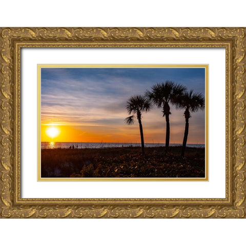 USA-Florida-Sarasota-Crescent Beach-Siesta Key-Sunset Gold Ornate Wood Framed Art Print with Double Matting by Friel, Bernard