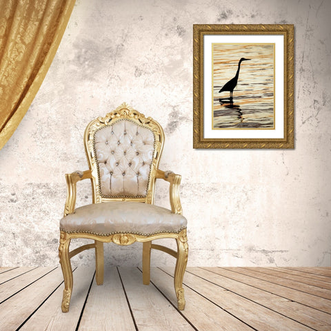 FL, Sanibel Silhouette of great blue heron Gold Ornate Wood Framed Art Print with Double Matting by Morris, Arthur