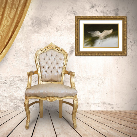 FL, St Augustine Abstract of snowy egret landing Gold Ornate Wood Framed Art Print with Double Matting by Morris, Arthur