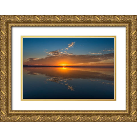 Stunning colors of sunrise and clouds reflected on Lake Hancock from Circle B Bar Preserve-Florida Gold Ornate Wood Framed Art Print with Double Matting by Haddad, Sheila