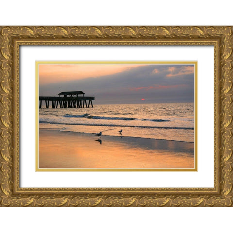 Sunrise on Tybee Island Beach-Georgia-USA Gold Ornate Wood Framed Art Print with Double Matting by Miller, Anna