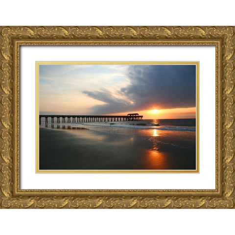 Sunrise on Tybee Island Beach-Georgia-USA Gold Ornate Wood Framed Art Print with Double Matting by Miller, Anna