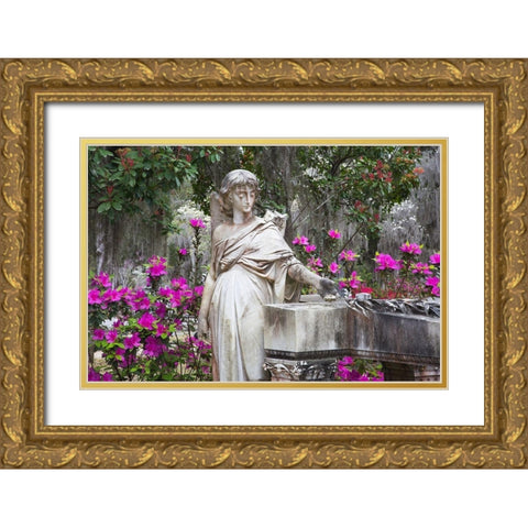 Georgia-Savannah-Bonaventure Cemetery in the spring with azaleas in bloom Gold Ornate Wood Framed Art Print with Double Matting by Wells, Joanne