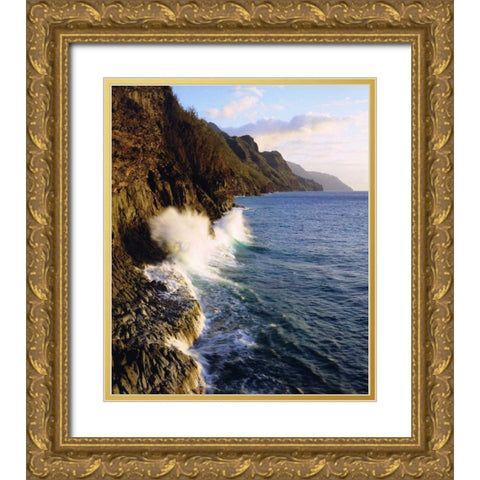 Hawaii, Kauai Waves on the Na Pali Coast Gold Ornate Wood Framed Art Print with Double Matting by Talbot Frank, Christopher