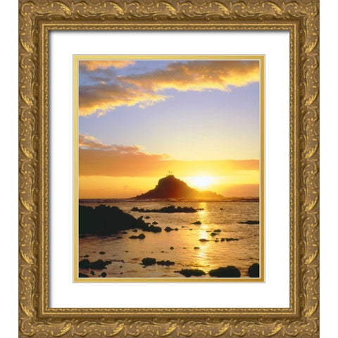 Hawaii, Maui Sunrise over Three Palm Tree Island Gold Ornate Wood Framed Art Print with Double Matting by Talbot Frank, Christopher