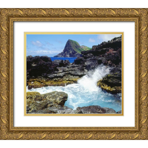 Hawaii, Maui Waves breaking on the coast Gold Ornate Wood Framed Art Print with Double Matting by Talbot Frank, Christopher