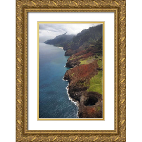 USA, Hawaii, Kauai Aerial view of Na Pali Coast Gold Ornate Wood Framed Art Print with Double Matting by Flaherty, Dennis