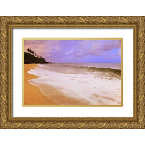 USA, Hawaii, Kauai Morning on Secret Beach Gold Ornate Wood Framed Art Print with Double Matting by Flaherty, Dennis