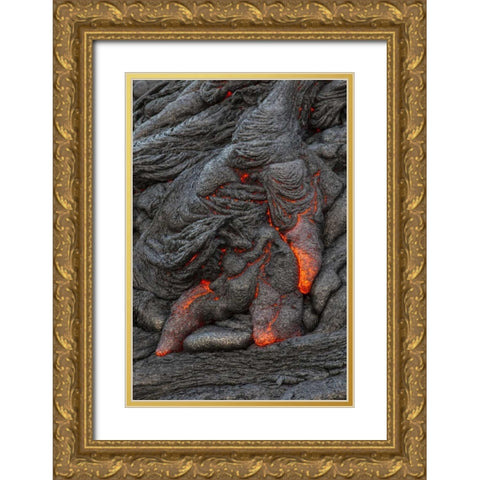 Hawaii, Kilauea Molten lava hardening Gold Ornate Wood Framed Art Print with Double Matting by Illg, Cathy and Gordon