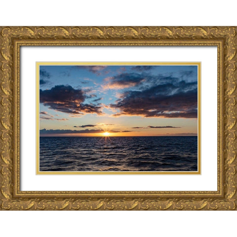 Sunset over the Pacific Ocean from tour boat in Kauai-Hawaii-USA Gold Ornate Wood Framed Art Print with Double Matting by Haney, Chuck