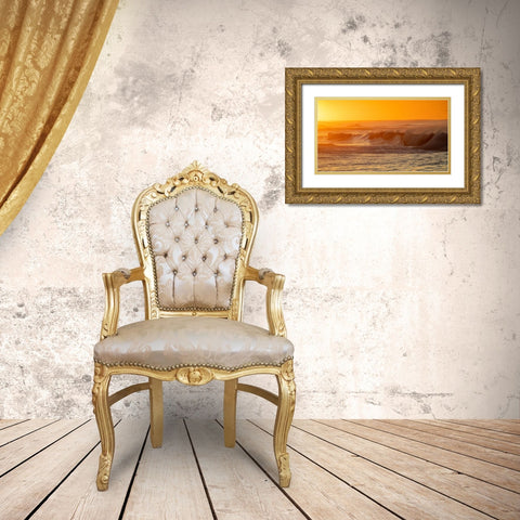 Incoming surf waves at sunrise near Poipu in Kauai-Hawaii-USA Gold Ornate Wood Framed Art Print with Double Matting by Haney, Chuck