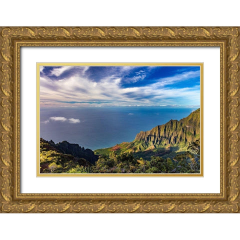 The Napali Coast Wilderness at Kokee State Park in Kauai-Hawaii-USA Gold Ornate Wood Framed Art Print with Double Matting by Haney, Chuck