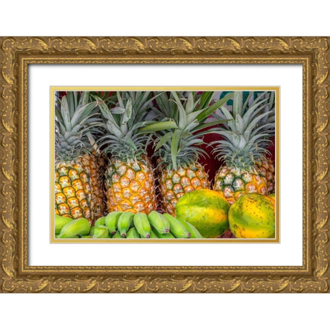 Fresh fruit at the market-Kauai-Hawaii-USA Gold Ornate Wood Framed Art Print with Double Matting by Engelbrecht, Jim