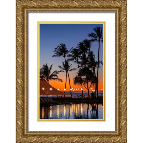 Sunset reflected in resort pool-Maui-Hawaii-USA Gold Ornate Wood Framed Art Print with Double Matting by Engelbrecht, Jim