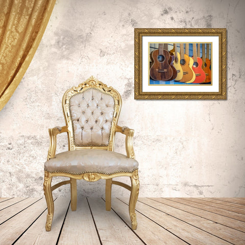 Ukulele in music store-Kauai-Hawaii-USA Gold Ornate Wood Framed Art Print with Double Matting by Engelbrecht, Jim