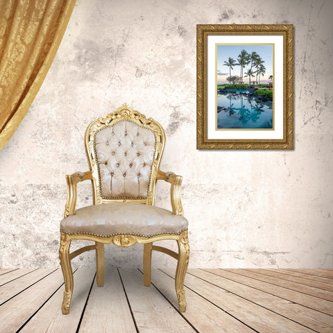 Oceanfront resort-landscape-Kauai-Hawaii-USA Gold Ornate Wood Framed Art Print with Double Matting by Engelbrecht, Lisa S.