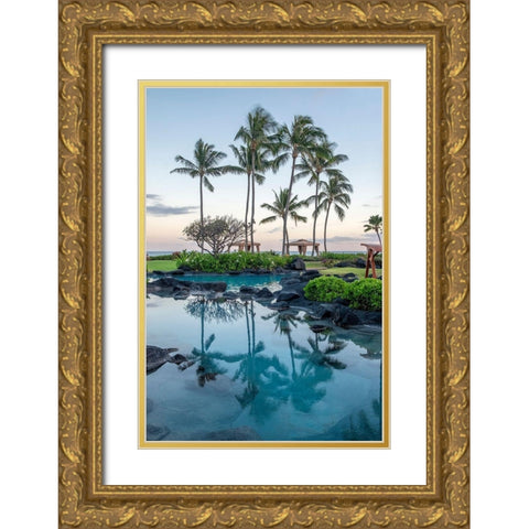 Oceanfront resort-landscape-Kauai-Hawaii-USA Gold Ornate Wood Framed Art Print with Double Matting by Engelbrecht, Lisa S.