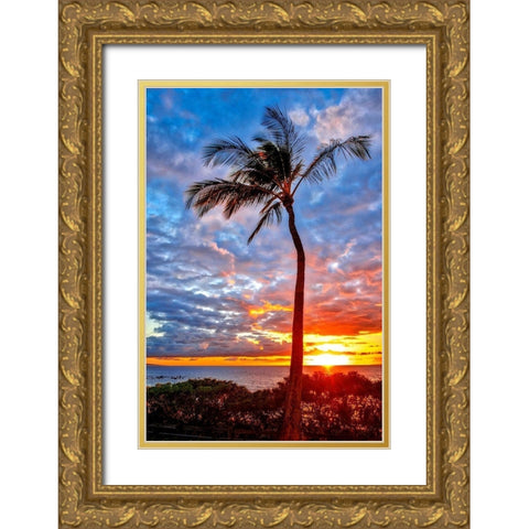 Sunset on Wailea Beach-Maui-Hawaii-USA Gold Ornate Wood Framed Art Print with Double Matting by Engelbrecht, Lisa S.