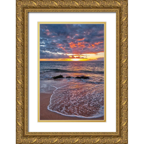 Sunset on Wailea Beach-Maui-Hawaii-USA Gold Ornate Wood Framed Art Print with Double Matting by Engelbrecht, Lisa S.