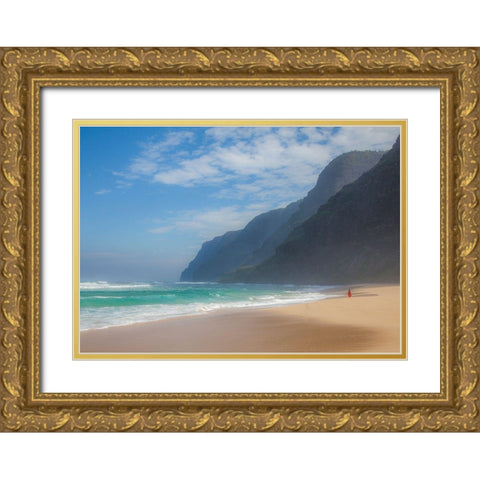 Hawaii-Kauai-Polihale State Park walking along the beach Gold Ornate Wood Framed Art Print with Double Matting by Gulin, Sylvia
