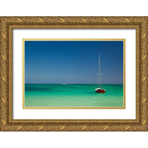 Hawaii-Oahu-Lanikai Beach with tropical blue water and islands off shore Gold Ornate Wood Framed Art Print with Double Matting by Gulin, Sylvia